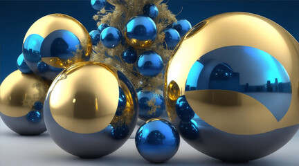 Gold blue and silver spheres on top by Generative AI