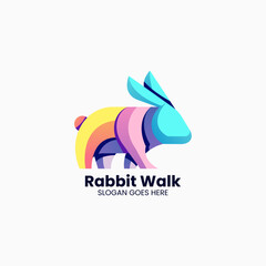 Vector Logo Illustration Rabbit Walk Gradient Colorful Style