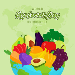 World Vegetarian Day October 1st design with fruits and vegetable illustration