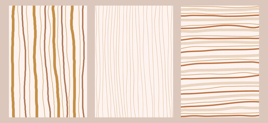 A hand drawn safari set. Childish vector style. Brown and yellow stripes on a white background. Cute simple design. Boho modern style.