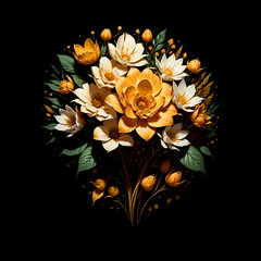 Flower arrangement bouquet illustration on black background
