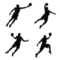 Set of basketball players logo, silhouettes of basketball players slam dunk, Vector illustration © llopter
