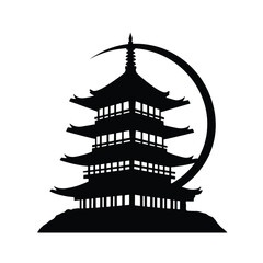 Japanese temple for t-shirts, tattoos, prints and stickers, vector illustrations isolated on white background.