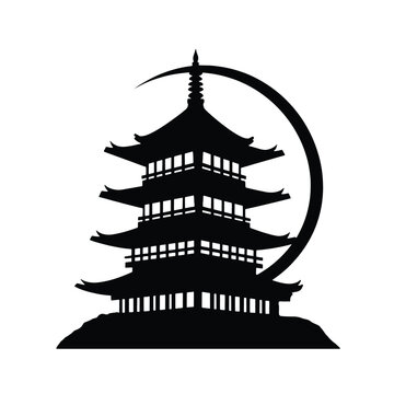 recommend clip art: Japanese temple for t-shirts, tattoos, prints and stickers, vector illustrations isolated on white background.