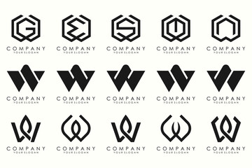 Abstract collection with letters W logo design. creative design logotype W with black color.