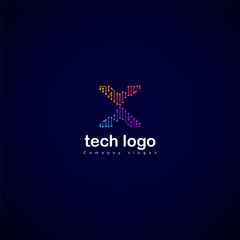 Creative Letter X logo design with point or dot symbol, Letter x logo gradient design, Geometric Arrow Shape with Pixel Dots Halftone Origami Style. Usable for Business and Technology Logos. Flat logo