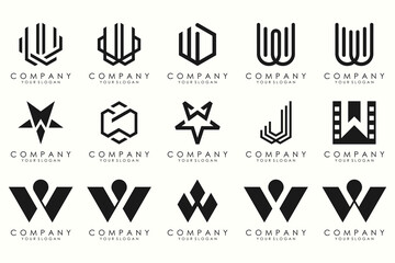 Abstract collection with letters W logo design. creative design logotype W with black color.