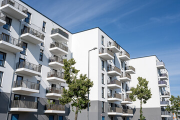 New white apartment building seen in Berlin, Germany