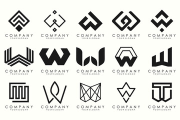 Abstract collection with letters W logo design. creative design logotype W with black color.