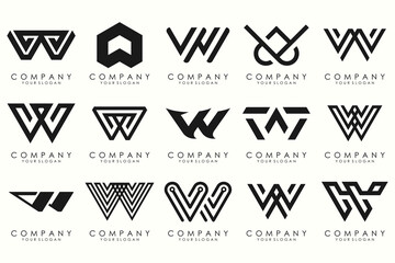 Abstract collection with letters W logo design. creative design logotype W with black color.