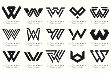 Abstract collection with letters W logo design. creative design logotype W with black color.