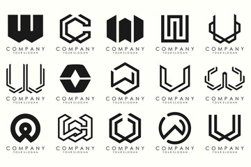 Abstract collection with letters W logo design. creative design logotype W with black color.