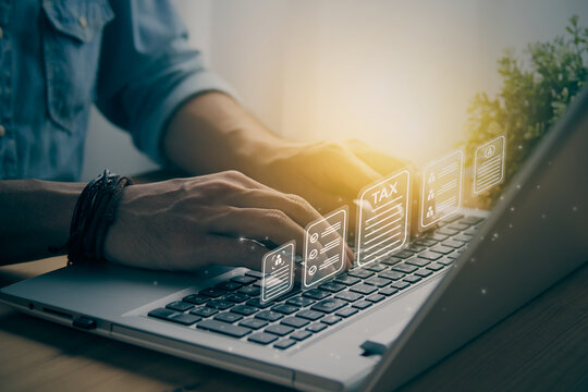 Casual Businessman and 1 Line Tax Return or Tax Refund Document Concept in Vintage Tone - Powered by Adobe