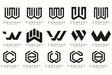 Abstract collection with letters W logo design. creative design logotype W with black color.