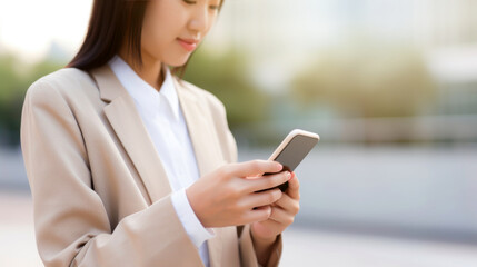 soft and blurred of woman using Smartphone, 