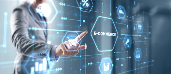Businessman clicks E-commerce Global Business Digital Marketing
