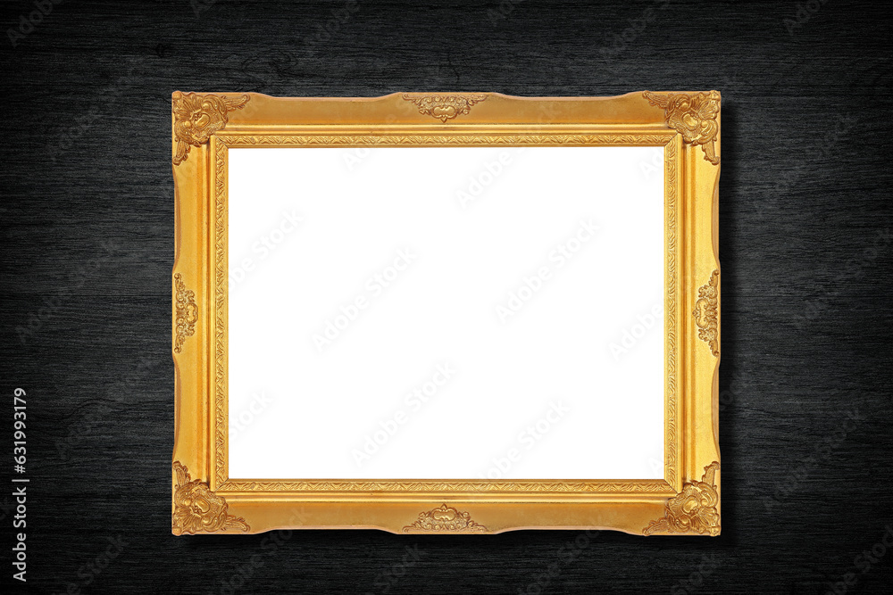 Canvas Prints picture gold frame on black wood wall texture background