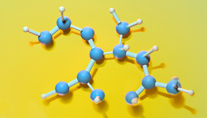 Structure of molecule on yellow background. Chemical model