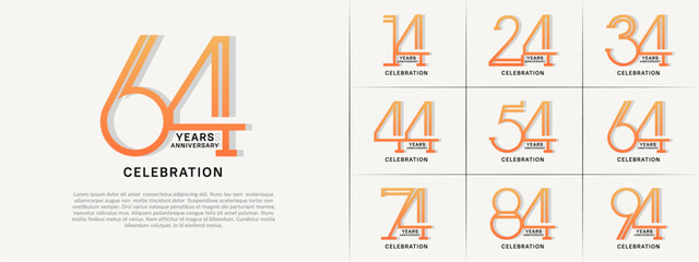 set of anniversary logotype orange and black color for special celebration event