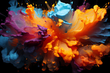 Liquid Emulsion Delight: Colorful Paint Splatters on Shaped Canvas