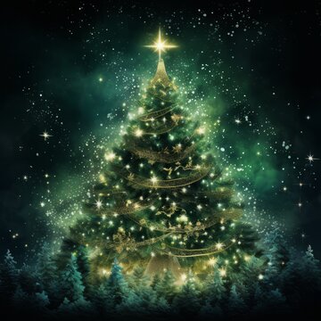 Christmas tree background glitter, copy space
