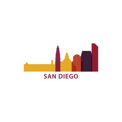 USA United States San Diego cityscape skyline city panorama vector flat modern logo icon. US California American county emblem idea with landmarks and building silhouette