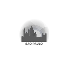 Naklejka premium Brazil, São Paulo cityscape, skyline, panorama vector flat logo, icon. Latin America city emblem contour with landmark and building silhouettes at sunrise sunset