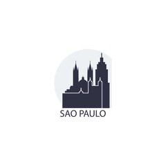 Obraz premium Brazil, São Paulo cityscape, skyline, panorama vector flat logo, icon. Latin America city emblem contour with landmark and building silhouettes at sunrise, sunset