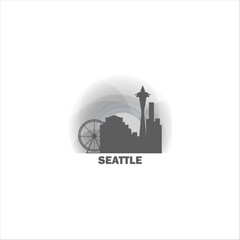 USA United States Seattle cityscape skyline city panorama vector flat modern logo icon. US Washington King county emblem idea with landmarks and building silhouette at sunrise sunset