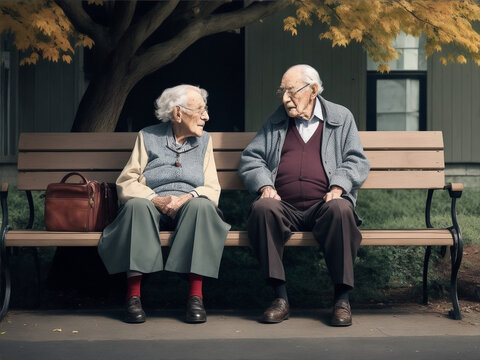 Elder sitting on a bench grandpa grandparents elderly old in a dramatic set by Generative AI