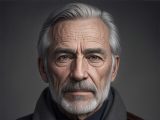 Obraz premium Realistic photo of one older men with an gray background by Generative AI