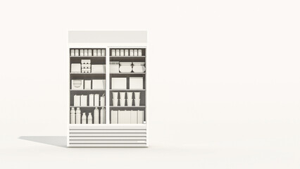 The white model of vending machine with beige background, 3d rendering. Flat colors, single color, restaurant furniture.
