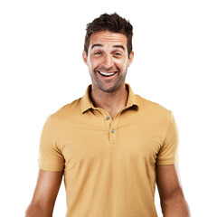 Excited, confident and portrait of happy man with smile or joy laughing at a funny joke in Italy....