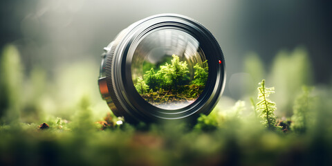 View of the trees through a photographic lens. Environment concept.