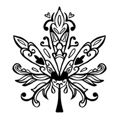 Cannabis Leaf Tribal Tattoo illustration. Can be used for coloring book, business logo, poster/