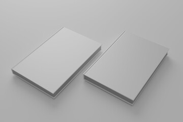 Hardcover book template, two blank books on white background for design purposes, 3d rendering