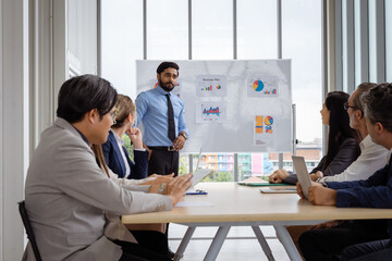 Group of multiethnic businessmen Get together for a brainstorming meeting to move the business forward.
