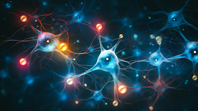 a vibrant neural network of interconnected brain cells, showcasing the intricate web of communication. Neurons are depicted in various colors, symbolizing diversity and complexity