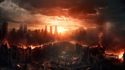 apocalyptic image of a city on fire. 

Made with the highest quality generative AI tools