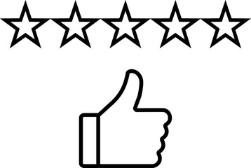 Customer review rating with 5 stars and thumb up.