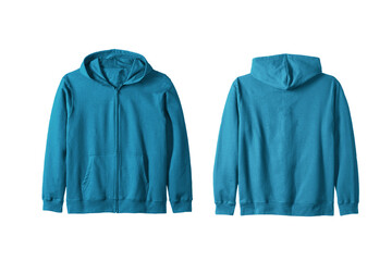 Unisex Turquoise Zip Hoodie Front and Back