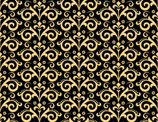 Flower geometric pattern. Seamless vector background. Gold and black ornament