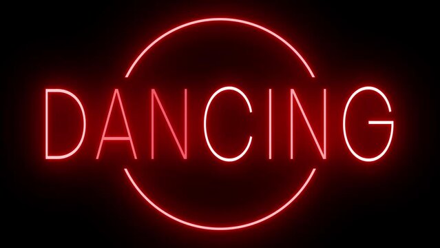 Red flickering and blinking animated neon sign for DANCING