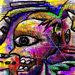 Colorful illustration painting with textured brush strokes, bold, powerful, emotional, in an abstract expressionist style