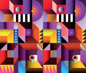 Rolgordijnen Decorative gradient vector design includes many geometric shapes and abstract objects. ©  danjazzia