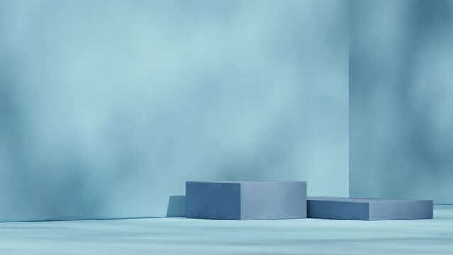 minimal sky blue wall in 3d video rendering of blank space dark blue color block podium  seamless loop shadow animation