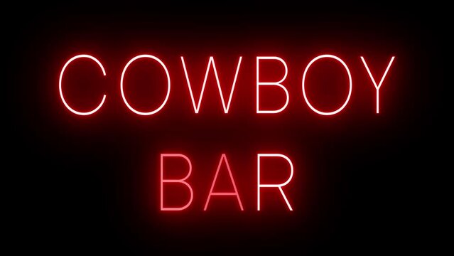 Red flickering and blinking animated neon sign for COWBOY BAR