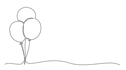 Balloons One line drawing isolated on white background