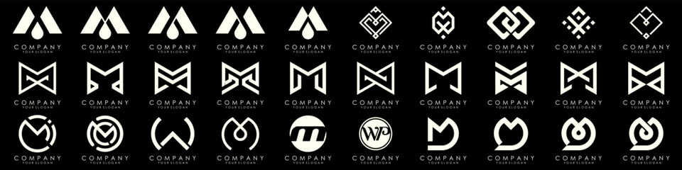 Set of letter M logo design vector. Collection of modern M letter design in white.