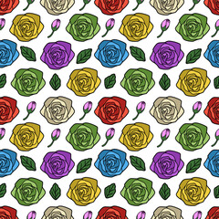 Vector rose flowers seamless pattern 
background.